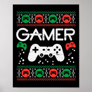 Póster Jugador Navidades feos Sweater Retro Videojuego Na