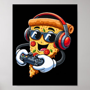 Póster Jugador Pizza Video Juegos Niño Entusiasta Jugador