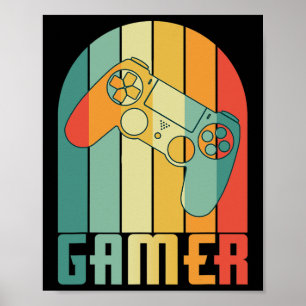 Póster Jugador Retro Antiguo Amante de Videojuegos Divert