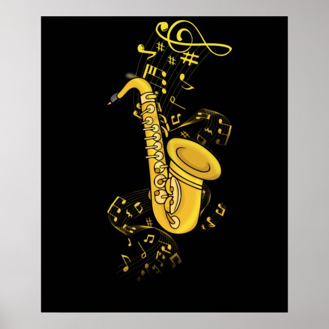 Póster Jugador saxofón Jazz Regalo de música masculino Bi (Frente)