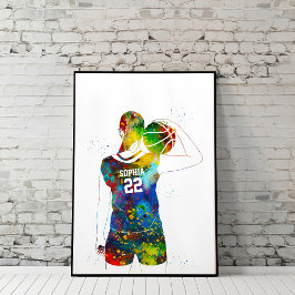Póster Jugadora de baloncesto femenina en acuarela