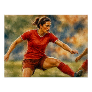 Póster Jugadora de fútbol en acción,
