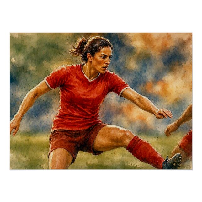 Póster Jugadora de fútbol en acción,  (Anverso)