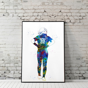Póster Jugadora de sóftbol femenina en acuarela
