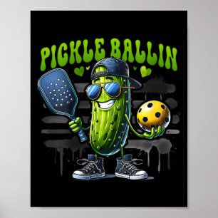 Póster Jugadora divertida de pickleball paddleball pickle