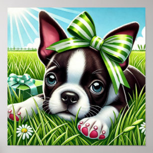 Póster Jugadora policía de Boston terrier con reverencia 