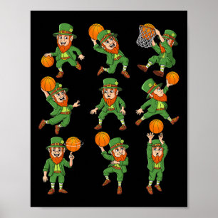 Póster Jugadores de baloncesto de St Patricks Day Leprech