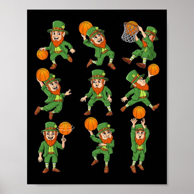 Póster Jugadores de baloncesto de St Patricks Day Leprech (Frente)