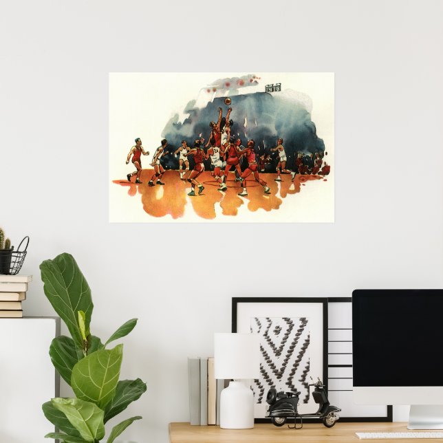 Póster Jugadores De Baloncesto Deportivo Vintage (Oficina en casa)