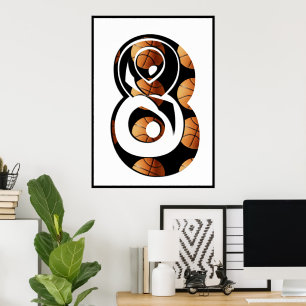 Póster Jugadores De Baloncesto Número Ocho Con Baloncesto