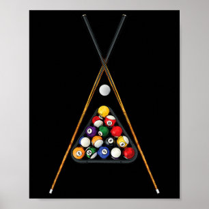 Póster Jugadores de billar Racks Sticks Cue Ball Billiard