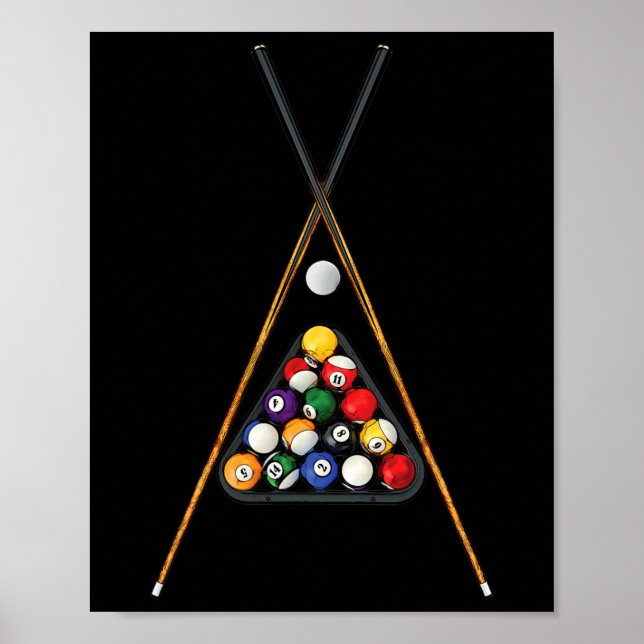 Póster Jugadores de billar Racks Sticks Cue Ball Billiard (Frente)