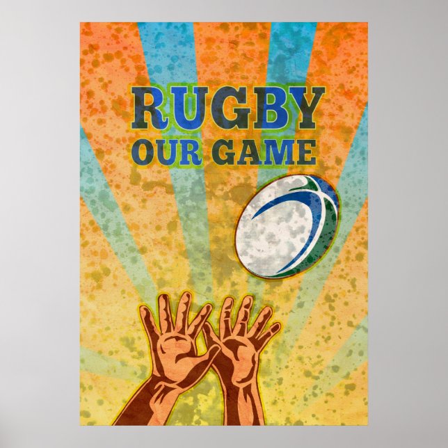 Póster jugadores de rugby atrapando pelota (Frente)