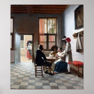 Póster Jugadores de tarjeta de Pieter de Hooch en un