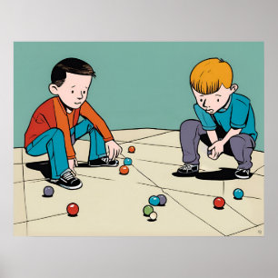 Póster Jugando a las canicas - Juguetes de niños