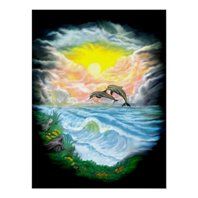 Póster Jugando a los delfines al sol (Anverso)