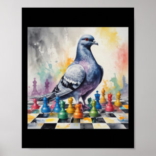 Póster Jugando Ajedrez Con Un Pegatina De Palomas