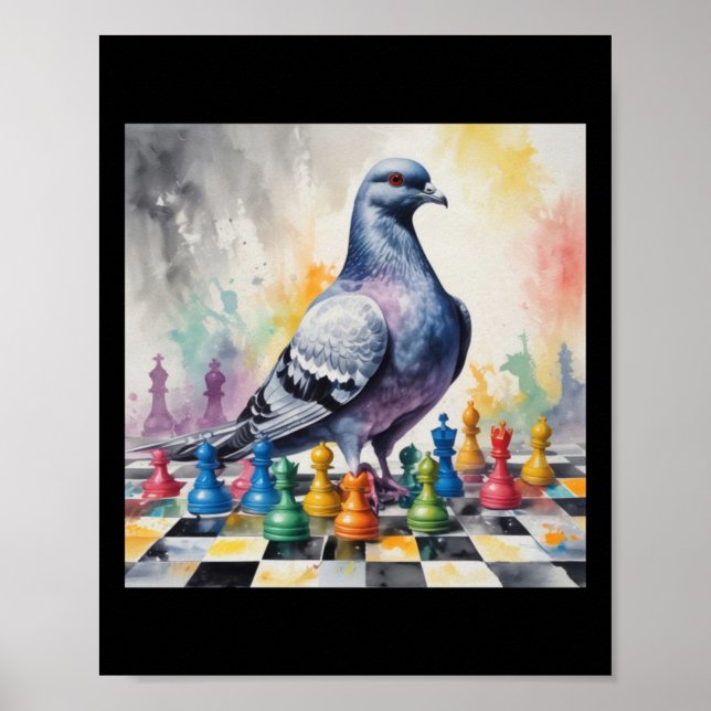 Póster Jugando Ajedrez Con Un Pegatina De Palomas (Frente)
