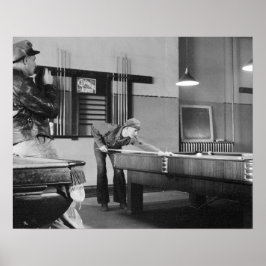 Póster Jugando billar, 1940. Foto antigua