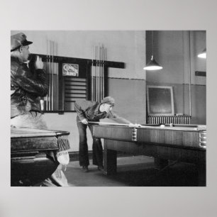 Póster Jugando billar, 1940. Foto antigua
