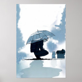 Póster Jugando con un gato en el Poster del día lluvioso