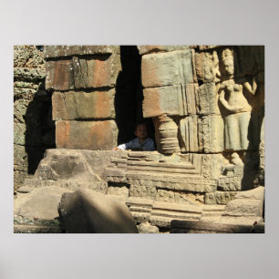 Póster Jugando entre las Ruinas ... Ta Prohm, Camboya