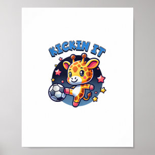 Póster Jugando Fútbol Jugador Jirafa Pelota Chicas Chicos