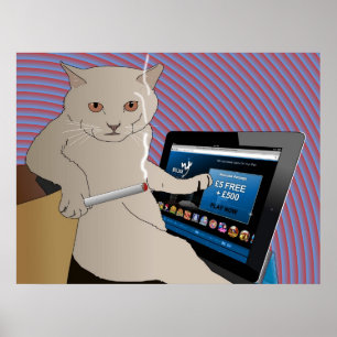 Póster Jugando, gato que fuma que juega el casino del
