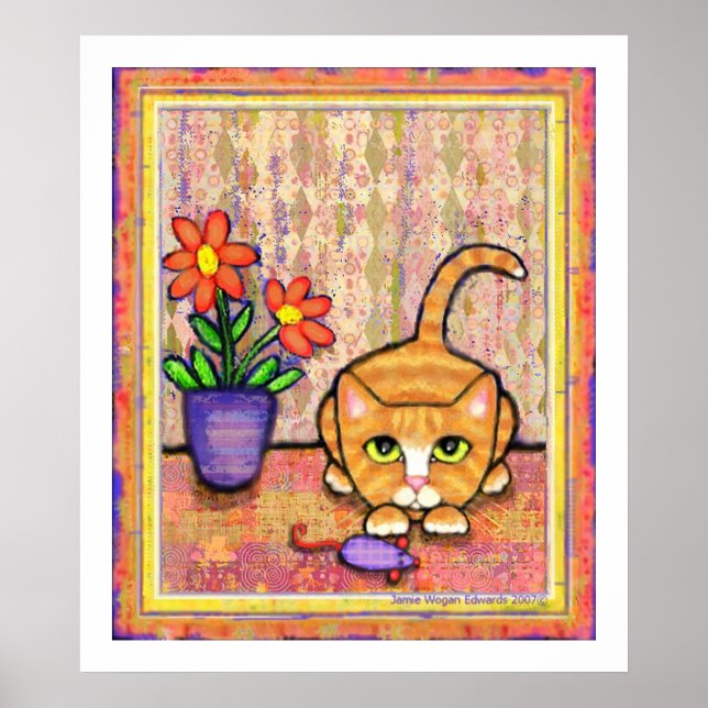 Póster "Jugando Ginger Tabby Cat" (Frente)
