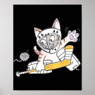 Póster Jugando Hockey de Gato Cute GOALIE Kitten