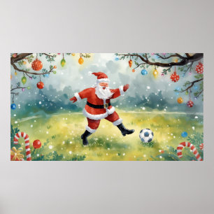Póster Jugando Santa Claus en el campo de los Navidades d