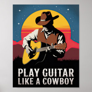 Póster Jugar a la guitarra como un vaquero