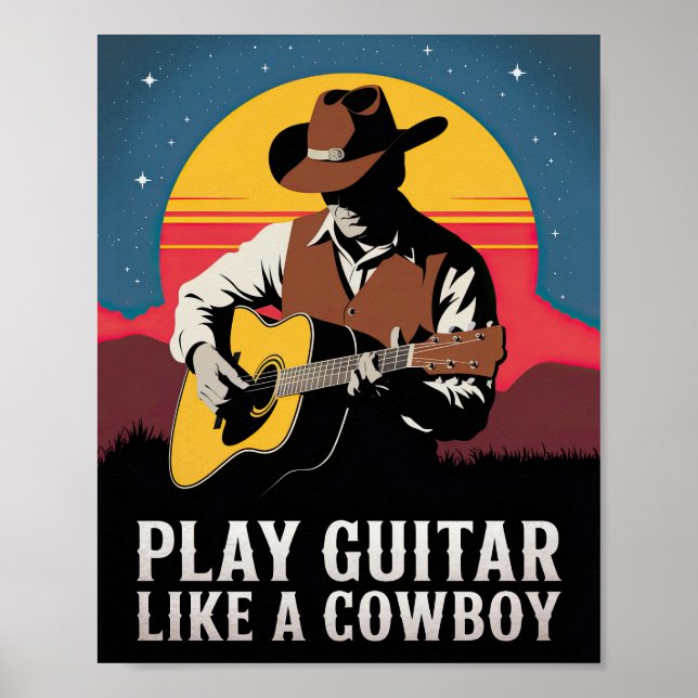 Póster Jugar a la guitarra como un vaquero (Frente)
