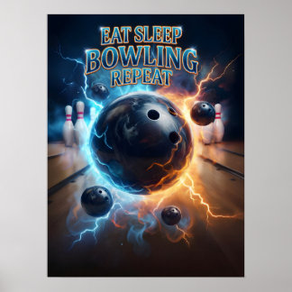 Póster Jugar a los Bolos Dormir Repetir Retro