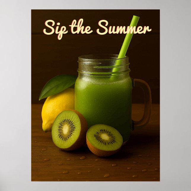 Póster Jugo Kiwi y Limón - Poster de frutas frescas de ve (Frente)