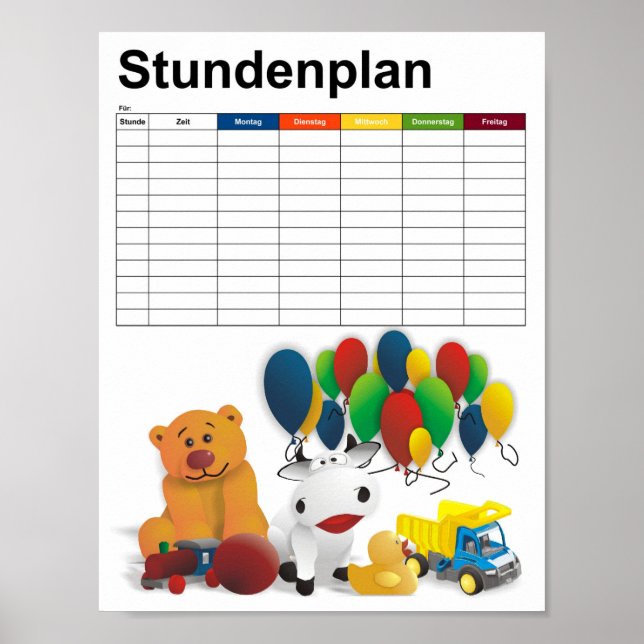 Póster Juguete infantil / Horario (Frente)