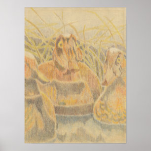 Póster Juguetes de pato de madera sobre estanques