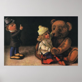 Póster Juguetes Navideños Antiguos, Muñeca y Oso de Peluc