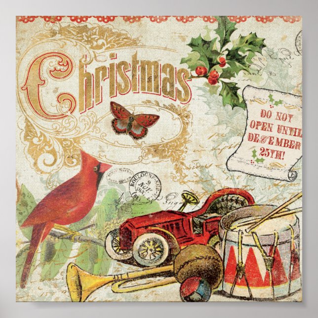 Póster Juguetes navideños vintage (Frente)