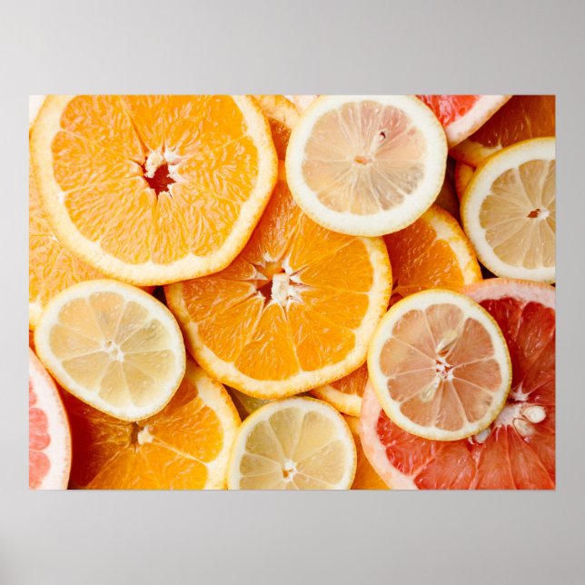 Póster Juicy Sliced Citrus Fruits (Frente)