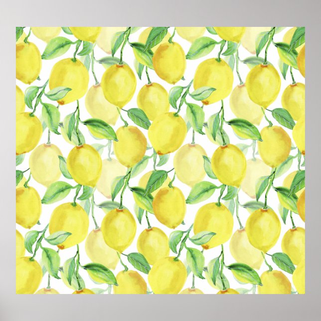 Póster Juicy Watercolor: Vibrante Pintura de limón (Frente)