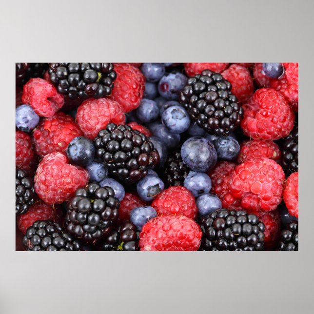 Póster Juicy y Ripe Berry Fruit Medley (Frente)