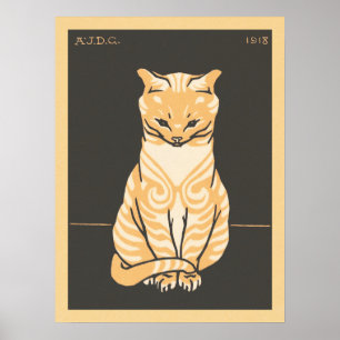 Póster Julie De Graag Vintage Black Naranja Cat