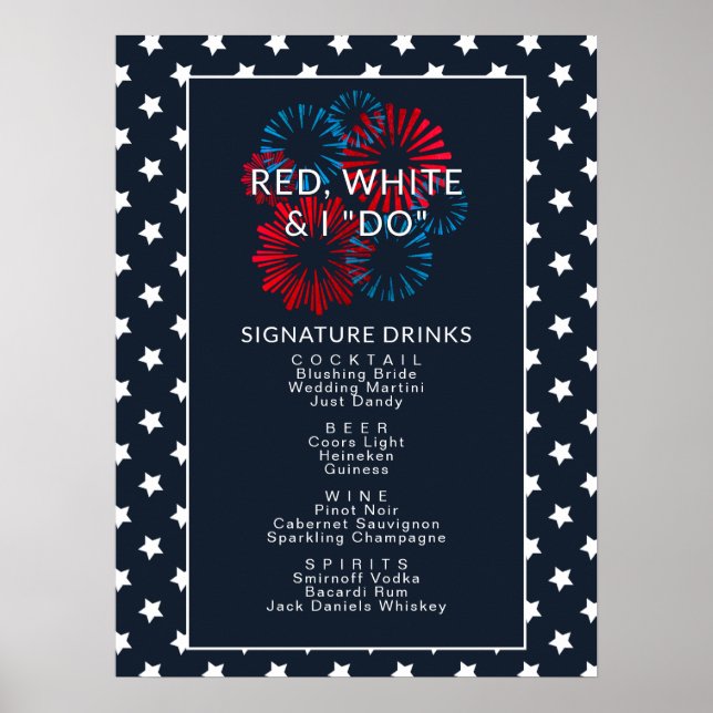 Póster July 4th Red White & I Do Couples Shower Bar Sign (Frente)