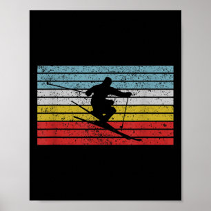 Póster Jumping de esquiador vintage de diseño deportivo d