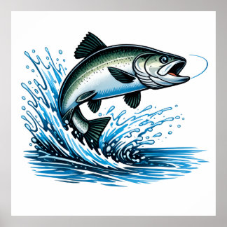 Póster Jumping Salmon Splash Gift for Fisherman Art