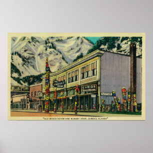 Póster Juneau, Alaska, vista del viejo tótem y pepino de 