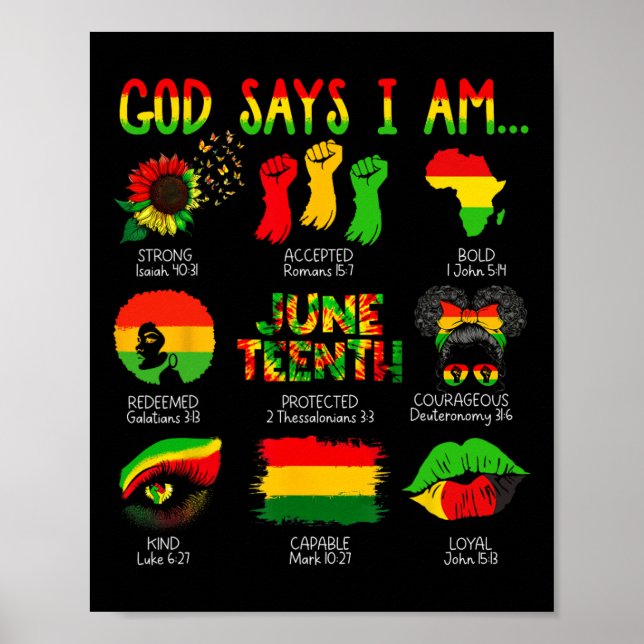 Póster Juneteenth Historia Negra Dios Dice Que Soy Cristi (Frente)