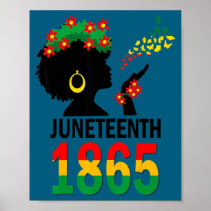Póster Juneteenth mujeres niñas niños bandera 1865 afro a