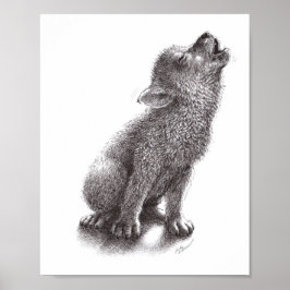 Póster Junger Wolf heult den Mond an.